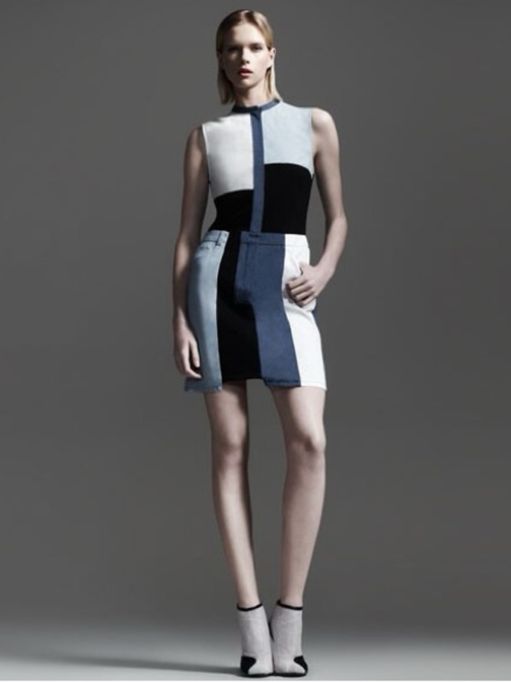 3. 1 Phillip Lim 100% Cotton Sleeveless Colorblock Denim Mini Dress